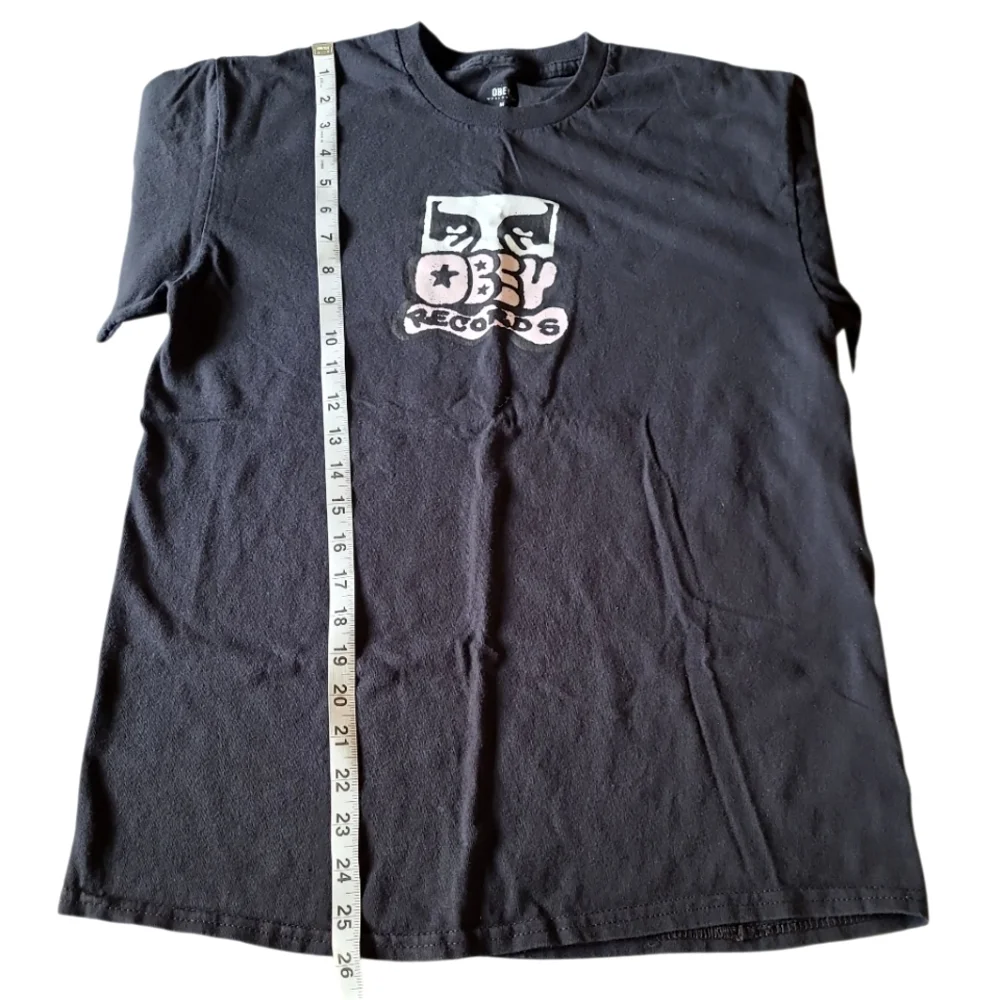 Women's Obey Tee Shirt Black Cotton Medium "Obey Records" - Picture 3 of 8